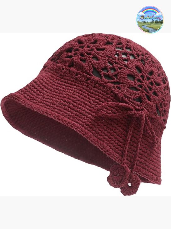 Handmade Crochet Knit Bucket Hat Cotton Floral Summer